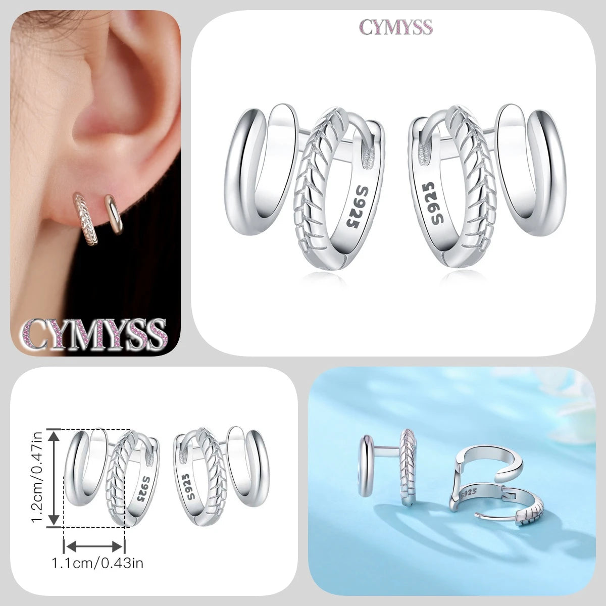 CYMYSS 2025 New 925 Sterling Silver Classic Hollow-out Versatile Hoop Earrings for Women Fine Jewelry Ideal Birthday Party Gifts