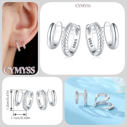 CYMYSS 2025 New 925 Sterling Silver Classic Hollow-out Versatile Hoop Earrings for Women Fine Jewelry Ideal Birthday Party Gifts