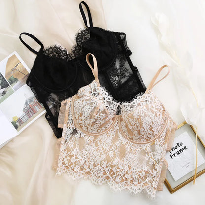 Full Lace Embroidery Ultra-Thin Transparent Intimates Push Up Pure Desire Soft Steel Ring Anti Saggging Underwear Low Waist