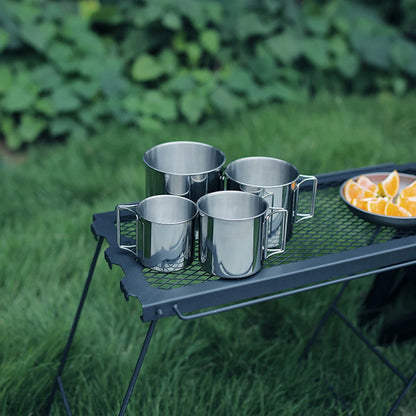 Camping Water Cup with Foldable Handle Tea Beer Coffee Mug Stainless Steel Portable Camping Cup for Outdoor Use