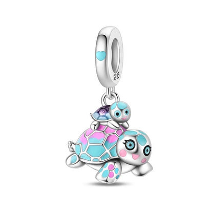 Blue Series 925 Sterling Silver Turtle,Whale & Seahorse Dangle Charm Fits Bracelet Kids Ocean Jewelry Accessories