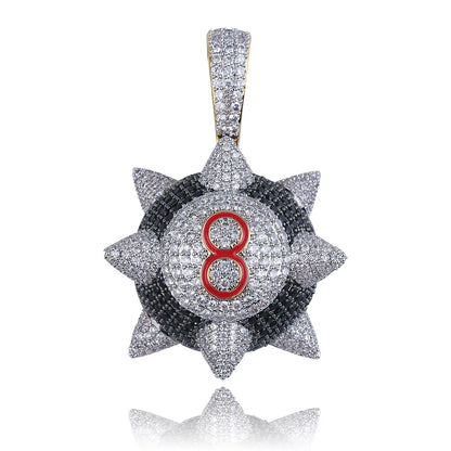 TOPGRILLZ New Iced out Trippieredd Inspired Spike 8-ball Billiard  Pendant Necklace With Tennis Chain Hip hop Jewelry