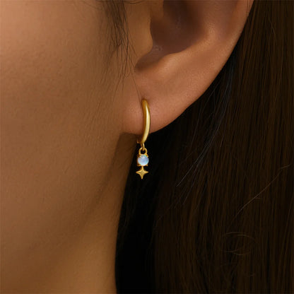 Sterling Silver Opal Star Charm Gold Hoop Earrings