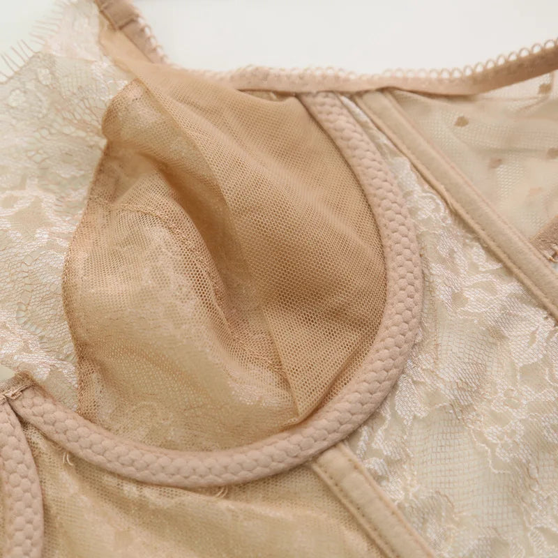 Full Lace Embroidery Ultra-Thin Transparent Intimates Push Up Pure Desire Soft Steel Ring Anti Saggging Underwear Low Waist