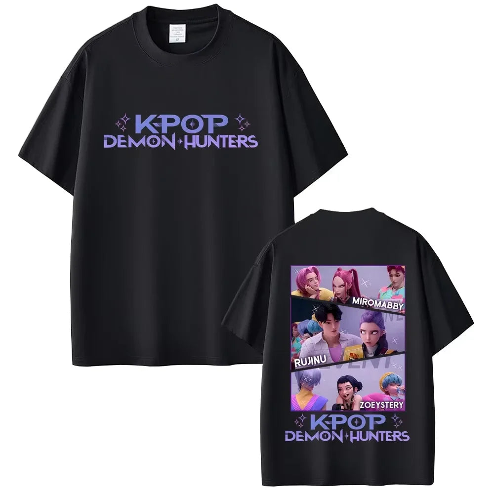 Movie KPop Demon Hunters Rumi Mira Zoey Saja Boys Derpy Tiger Double Sided Print T-shirt
