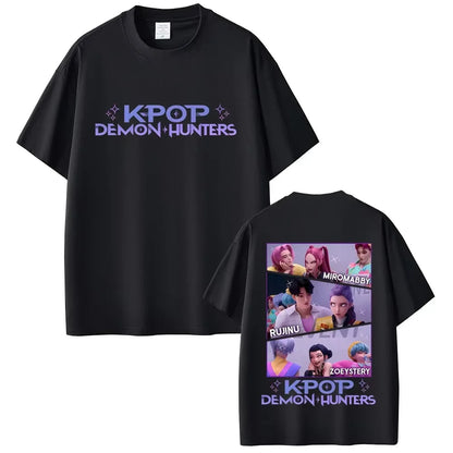 Movie KPop Demon Hunters Rumi Mira Zoey Saja Boys Derpy Tiger Double Sided Print T-shirt