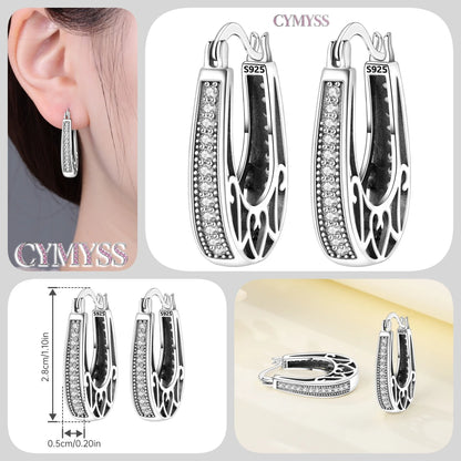 CYMYSS 2025 New 925 Sterling Silver Classic Hollow-out Versatile Hoop Earrings for Women Fine Jewelry Ideal Birthday Party Gifts