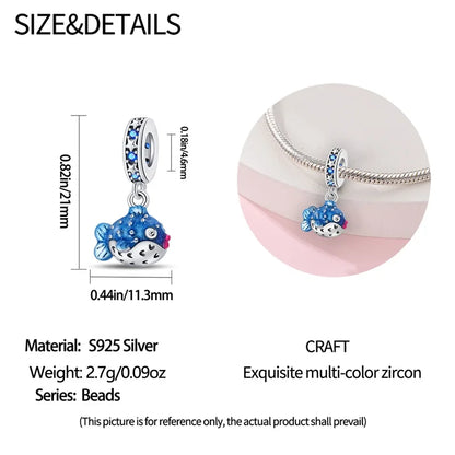 Blue Series 925 Sterling Silver Turtle,Whale & Seahorse Dangle Charm Fits Bracelet Kids Ocean Jewelry Accessories