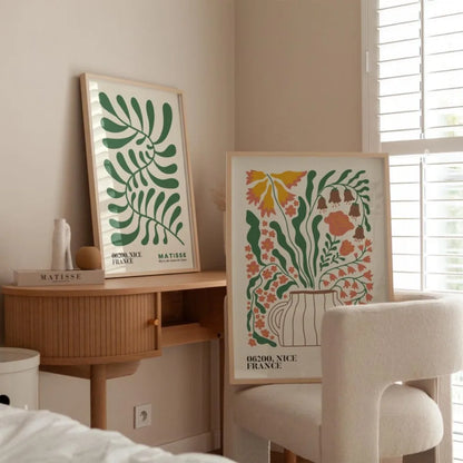 2 Frameless Matisse Flowers,Bohemian Floral Art,Bedroom Wall Decor,Living Room Prints,Exhibition Mid-century Modern Art Prints