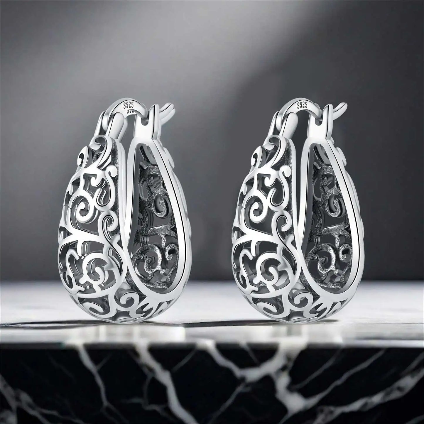 CYMYSS 2025 New 925 Sterling Silver Classic Hollow-out Versatile Hoop Earrings for Women Fine Jewelry Ideal Birthday Party Gifts