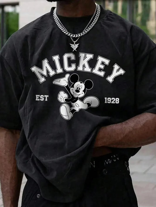 Disney Mickey Mouse Casual Cartoon Print Short Sleeve T-Shirt for Men Summer Oversized Shirt Family