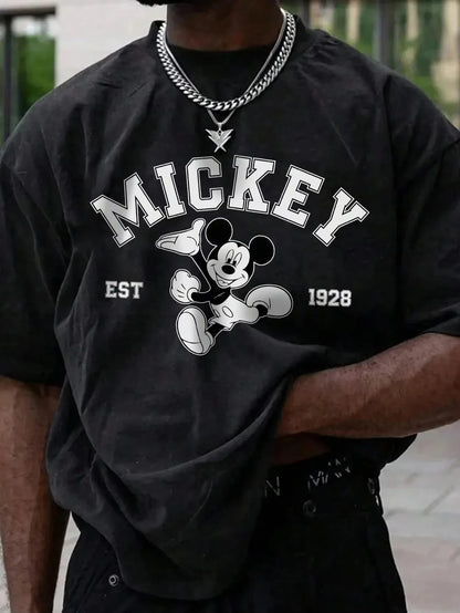 Disney Mickey Mouse Casual Cartoon Print Short Sleeve T-Shirt for Men Summer Oversized Shirt Family