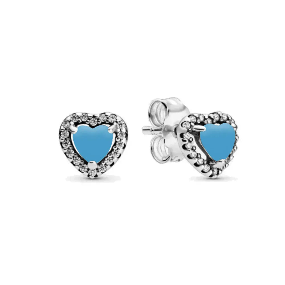European New S925 Silver Zircon Heart-ShapedColored Earrings Suitable For Women's Holiday Exquisite Charm Jewelry Gifts