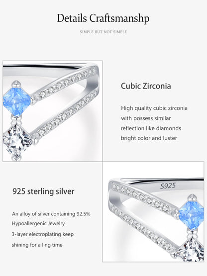 Ailmay 925 Sterling Silver Double-Layer Water Droplet Shaped Blue & White Zircon Ring For Women Personality Gift Party Jewelry