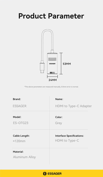 Essager HDMI-Compatible to USB C Adapter 8K@60Hz 4K@120Hz/144Hz for iPhone  15 MacBook Pro iPad High-Speed HD TV Cable Converter