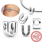Hot Sale 100% 925 Sterling Silver 26 Letter A~Z Alphabet DIY Name Beads Fit Original  Charm Bracelet Bangles Fine Jewelry