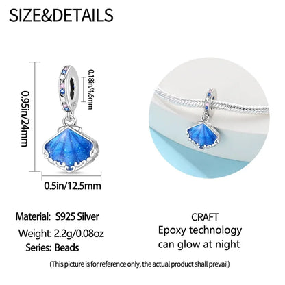 Blue Series 925 Sterling Silver Turtle,Whale & Seahorse Dangle Charm Fits Bracelet Kids Ocean Jewelry Accessories