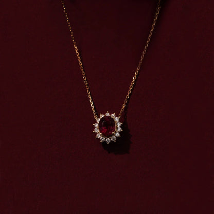 Metiseko 925 Sterling Silver Ruby Colour Chain Necklace Garnet Red Cubic Zirconia Retro Style Necklace Waterproof for Women