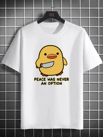 Cartoon Duck Graphic Peace Slogan Print T-shirt