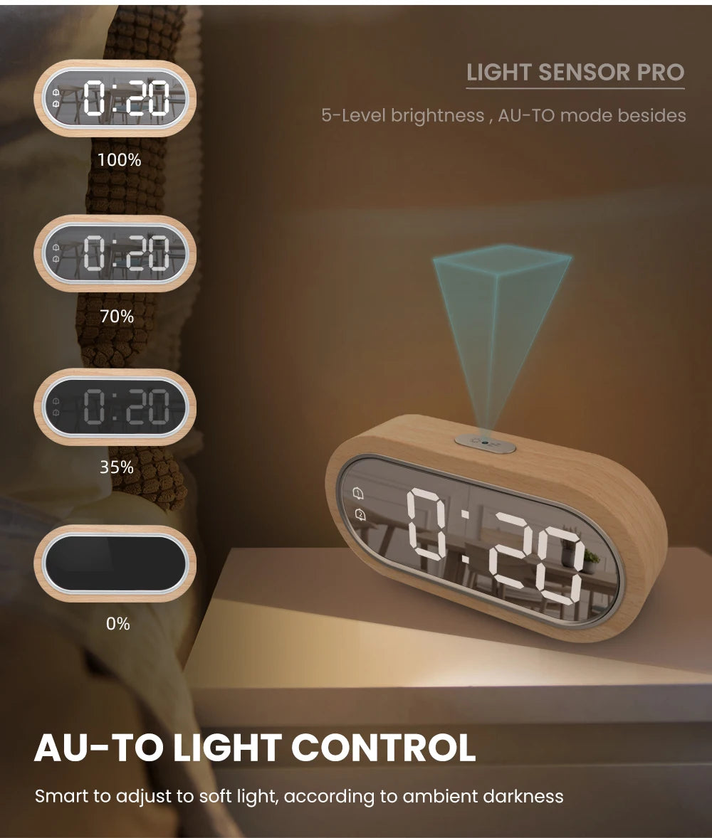 FanJu Digital Clock Alarm Snooze Table Thermometer Electronic USB charger LED Wooden Watch Living room Desk Clocks AAA Powered