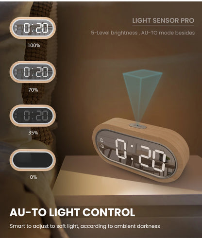 FanJu Digital Clock Alarm Snooze Table Thermometer Electronic USB charger LED Wooden Watch Living room Desk Clocks AAA Powered