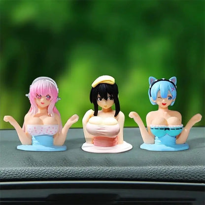 2023 Kawaii Shaking Chest Ornaments Cute Shake Girl Car Dashboard Decorations Anime Beautiful Girl Car Ornament Q-Version Toy