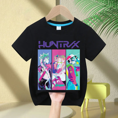 KPop Demon Hunters Rumi Zoey Mira Neck Cartoon Kids T-shirt