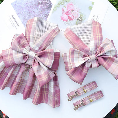 Cute Plaid Skirt Chest Strap Leash Dog Cat Vest Clothes Fighting Supplies Pet Harnesses Walking Pet Accessories Comfortable