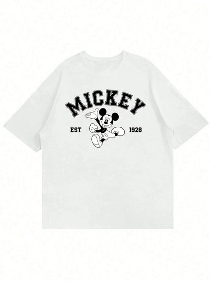 Disney Mickey Mouse Casual Cartoon Print Short Sleeve T-Shirt for Men Summer Oversized Shirt Family