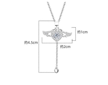 Genuine 925 Sterling Silver Love Tassels Necklace Fine Jewelry Double Angel Wings Heart Zirconia Pendant Necklace Holiday Sale