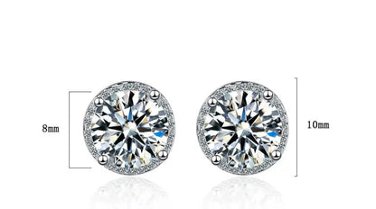Zircon Moissanite Diamond Stud Earrings for Women Real 925 Sterling Silver Round Halo Earrings Luxury Wedding Fine Jewelry
