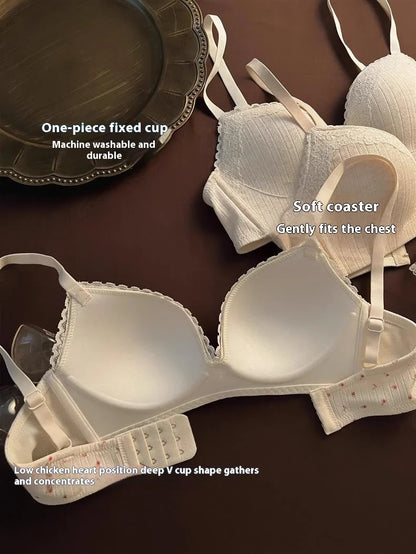 Lace Edge Sexy Lingerie Women's Small Breasts Gather No Wire Anti-Sag Bra Set