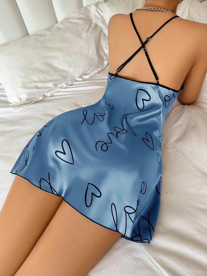 Heart Letter Print Spaghetti Strap Women's Sleepwear