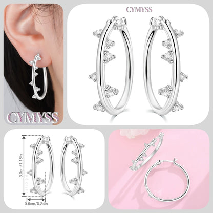 CYMYSS 2025 New 925 Sterling Silver Classic Hollow-out Versatile Hoop Earrings for Women Fine Jewelry Ideal Birthday Party Gifts