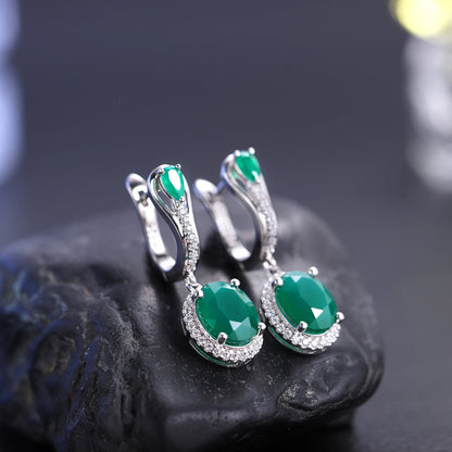 Gem's Ballet 5.15Ct Natural Green Agate Vintage Earrings 925 Sterling Silver Gemstone Drop Earrings For Women Fine Jewelry