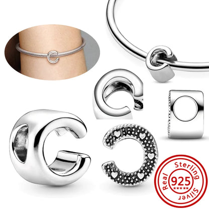 Hot Sale 100% 925 Sterling Silver 26 Letter A~Z Alphabet DIY Name Beads Fit Original  Charm Bracelet Bangles Fine Jewelry