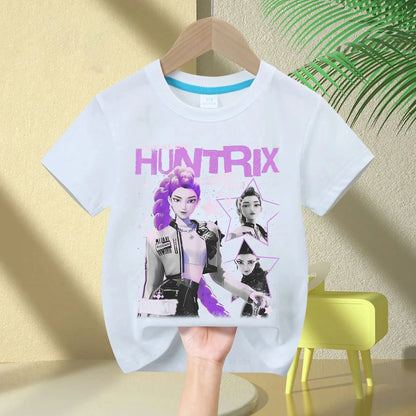 KPop Demon Hunters Rumi Zoey Mira Neck Cartoon Kids T-shirt