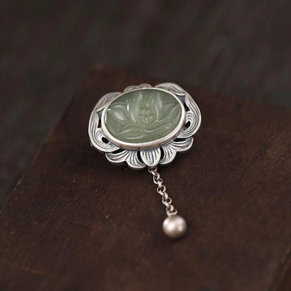 Original designer craftsmanship natural Hetian jasper pendant brooch Chinese style retro unique charm brand silver jewelry