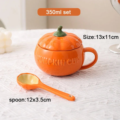 Pumpkin Mug Ceramic with Lid with Spoon Coffee Cups Milk Tea Breakfast Creative Handle Design Gift Drinkware Kitchen Halloween