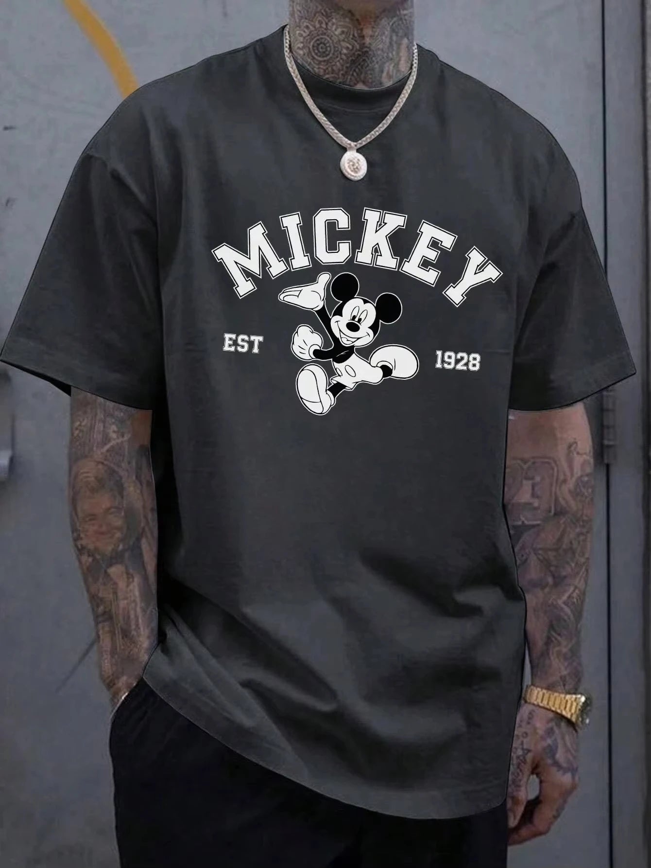 Disney Mickey Mouse Casual Cartoon Print Short Sleeve T-Shirt for Men Summer Oversized Shirt Family