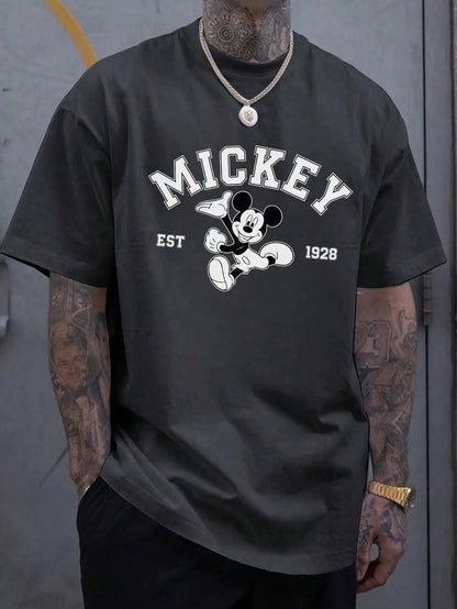 Disney Mickey Mouse Casual Cartoon Print Short Sleeve T-Shirt for Men Summer Oversized Shirt Family