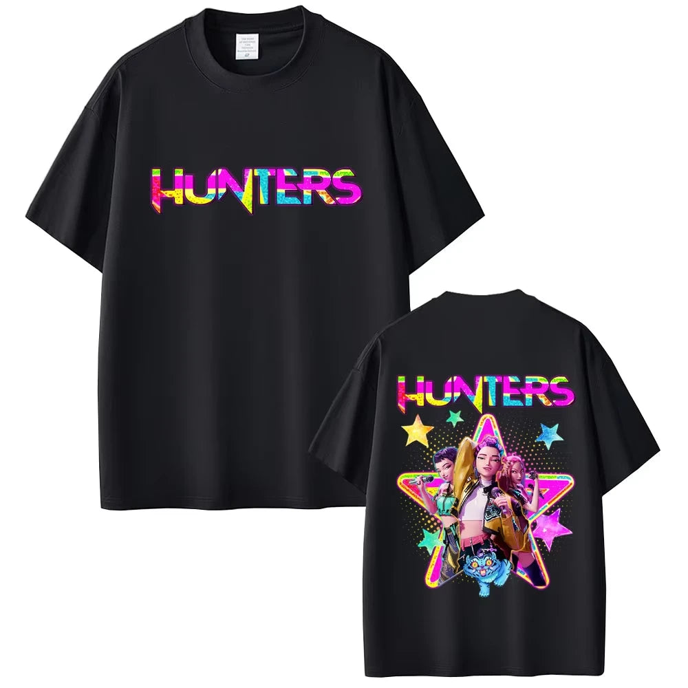 Movie KPop Demon Hunters Rumi Mira Zoey Saja Boys Derpy Tiger Double Sided Print T-shirt