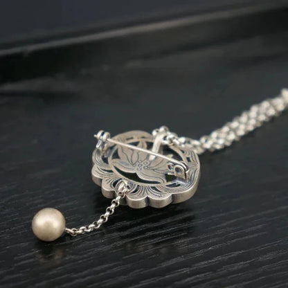 Original designer craftsmanship natural Hetian jasper pendant brooch Chinese style retro unique charm brand silver jewelry