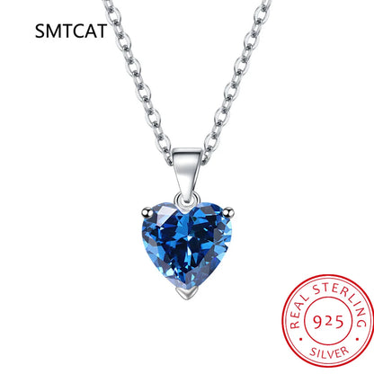 Natural Garnet Citrine Blue Topaz Green Emerald Ruby 925 Sterling Silver Heart Pendant Necklace Colorful Gemstone Jewelry