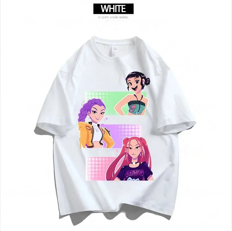 Cartoon Anime Film Kpop Demon Hunters Print T-shirt for Men Women Adult Clothes Summer Cotton Outdoor Wear Hip Hop Fashion Tops