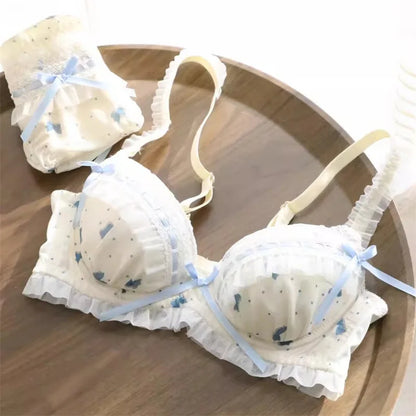 Lolita Women's Bra Set Small Breasts Gathering Up Bra Adjustable Collecting Vice Breasts No Steel Ring Bra Set