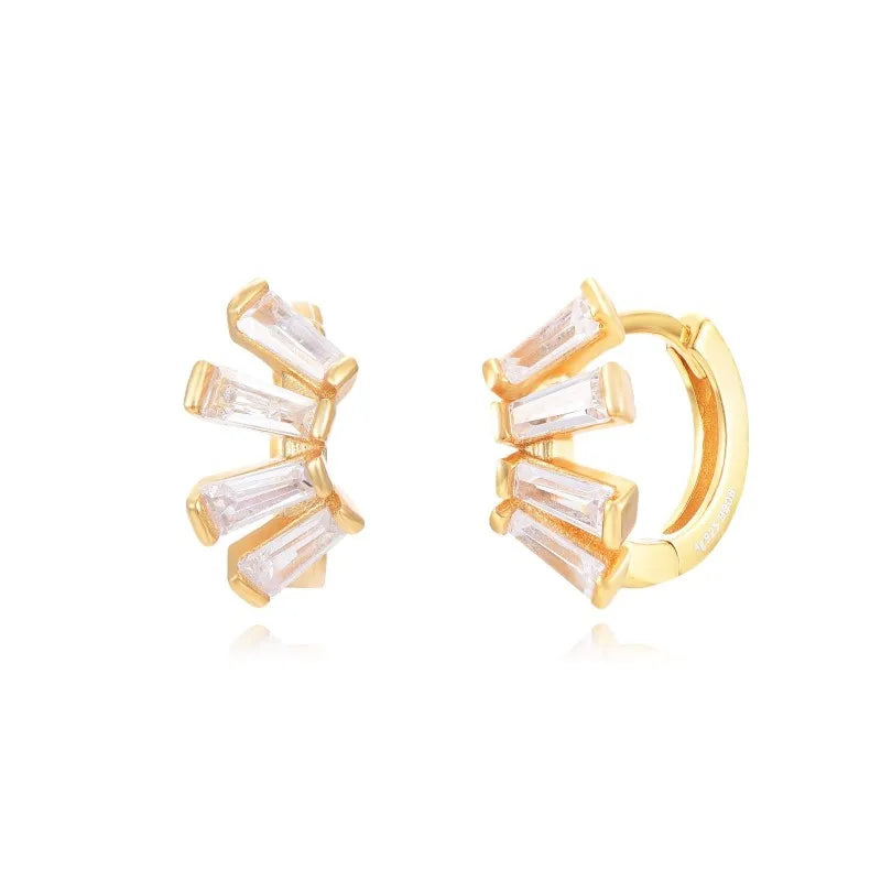Luxury 925 Sterling Silver Ear Needle Flower Colorful Crystal Gold Earring For Women Hoop Earrings Trend Jewelry  Accessories