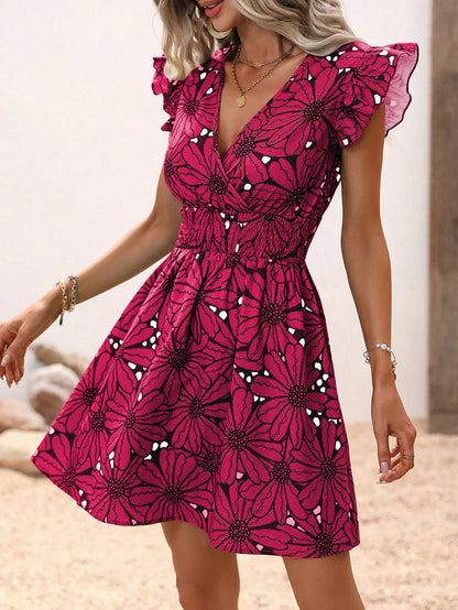 V-Neck Printed Women's Mini Dress