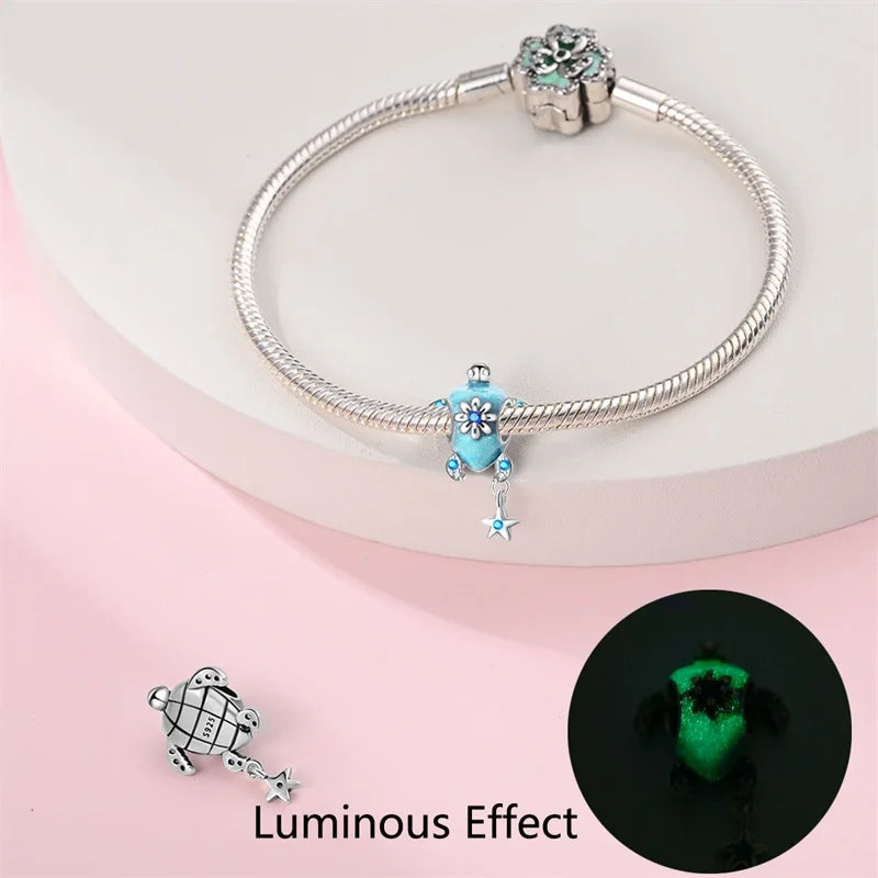 Blue Series 925 Sterling Silver Turtle,Whale & Seahorse Dangle Charm Fits Bracelet Kids Ocean Jewelry Accessories