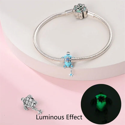 Blue Series 925 Sterling Silver Turtle,Whale & Seahorse Dangle Charm Fits Bracelet Kids Ocean Jewelry Accessories